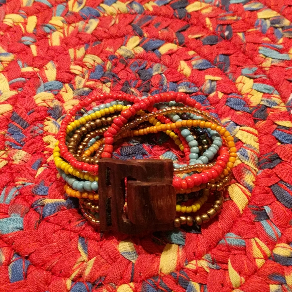 Stretchy Beaded Rainbow Wooden Clasp Bracelet